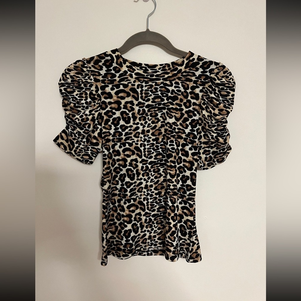 Blue Rain Puff Sleeved Leapord Print‎ Shirt